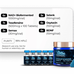 NAD+ Biofermented (1000mg), Tesofensine (500mcg x 100 Tablets), Semax (30mg), Selank (10mg), Oxytocin (10mg), BDNF (Brain-derived neurotrophic factor) (10mg) – X3